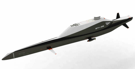 Mi-bateau, mi-submersible, le SMX-25, imaginé par le bureau d'ingénierie de DCNS Lorient, a été présenté en avant-première au salon Euronaval du Bourget. (crédit DCNS)