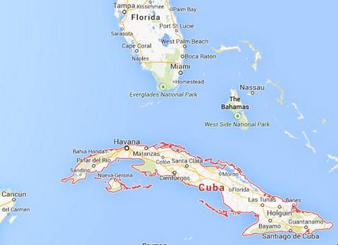 Le témoin dans l'affaire 57018 a déclaré que le navire de la Garde côtière était près de Cuba. (Crédit: Google)