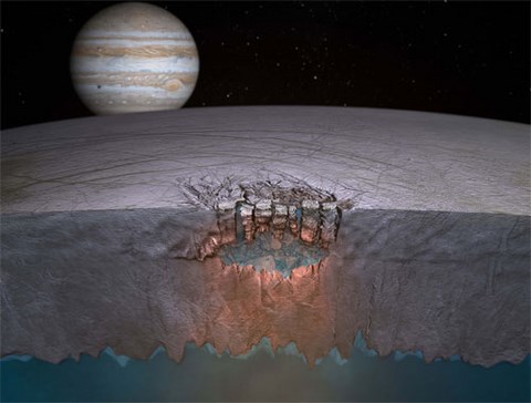 La description de l'artiste de la surface de l'océan d'Europa.  (Crédit : NASA/JPL-Caltech)