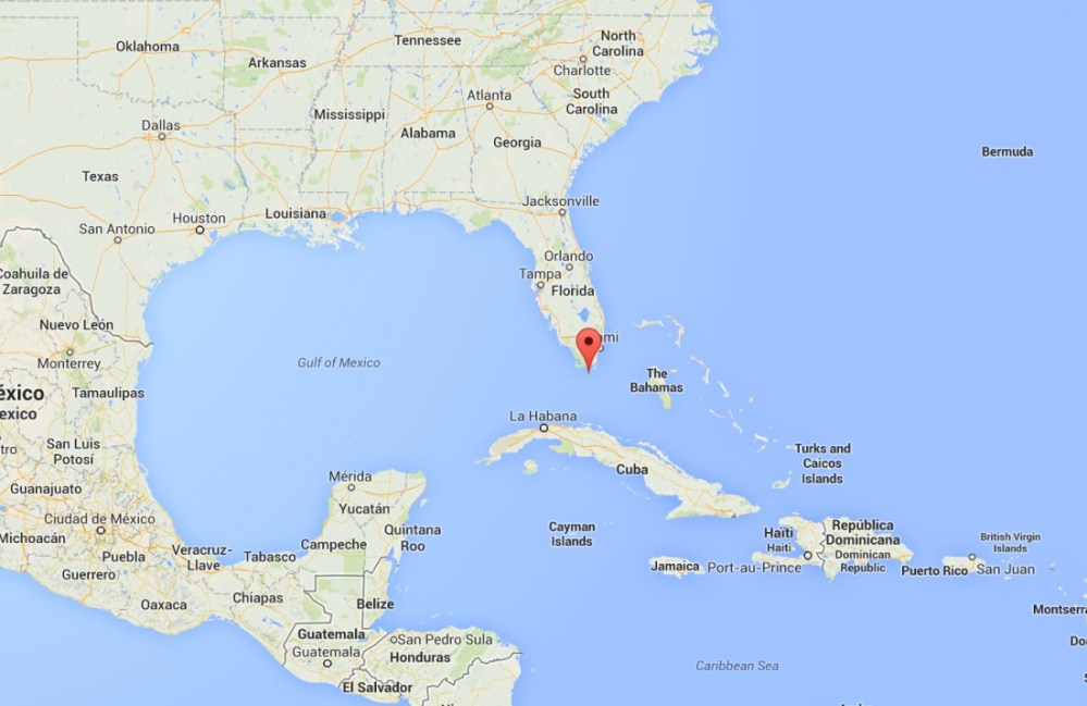 Le point rouge matérialise Islamorada où à lieu l'expérience.  crédit:sciencesetavenir.fr