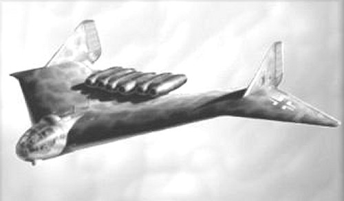 La silhouette de l'Arado Ar E-555 n'est pas sans rappeler celle du célèbre bombardier furtif américain B-2 ... crédit : image: soldatsminiaturesdusergentgarcia.over-blog.com/
