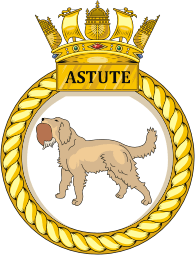 Vector image of British Navy HMS Astute (S119), submarine emblem (crest) / Vector-Images.com credit: milbadges.com/